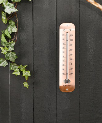 koperkleurige thermometer,thermometer,warmtemeter,verkoperd,esschert design,celcius,fahrenheit